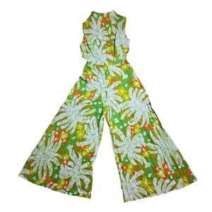 Vintage Alice Polynesian Fashions Batik Floral Wide Leg Jumpsuit S Retro Mod